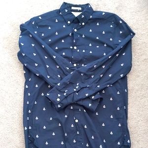 Navy sailboat print button up